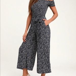 Lulus navy blue floral jumpsuit
